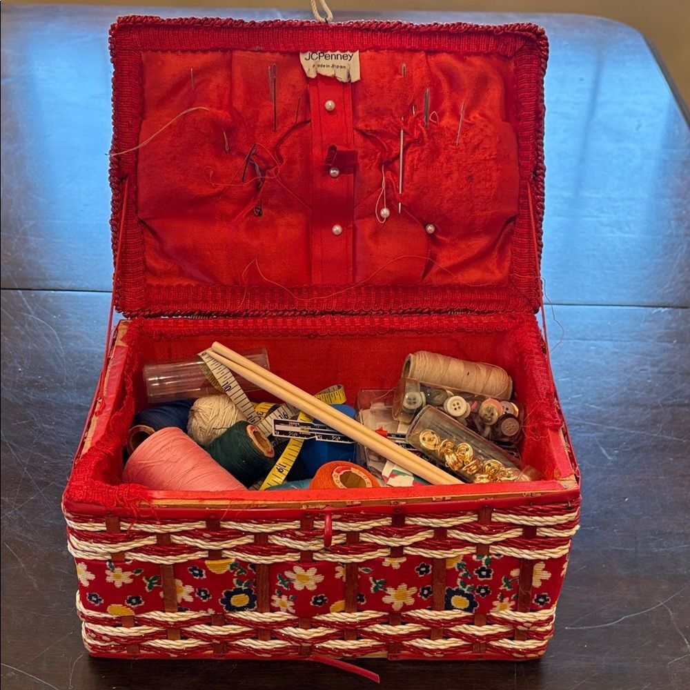 Vintage Japan Sewing Box with Contents